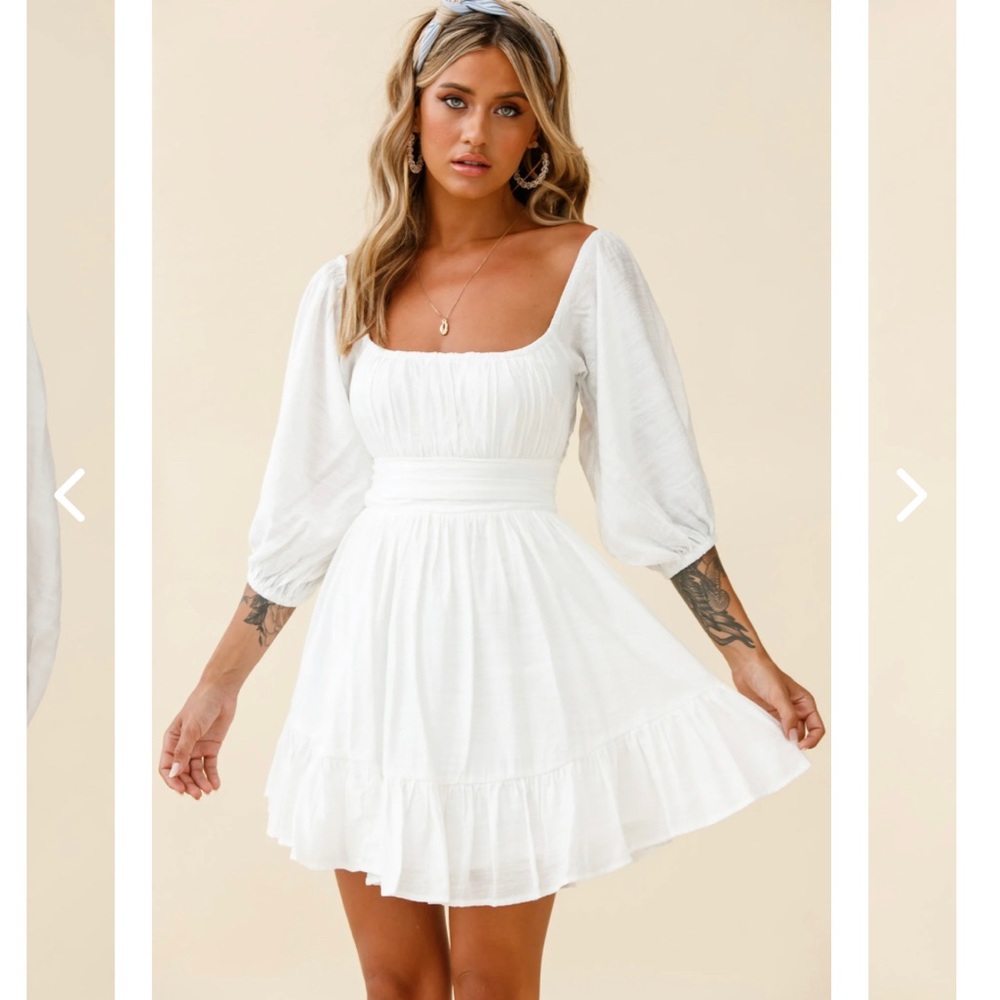 Selfie Leslie ABBY OFF-SHOULDER TIE-UP BACK DRESS WHITE